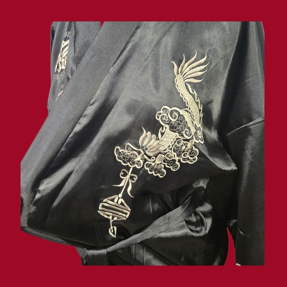 Vintage Embroidered Thai Dragon Kimono Robe Satin Full Length Unisex - Picture 4 of 12